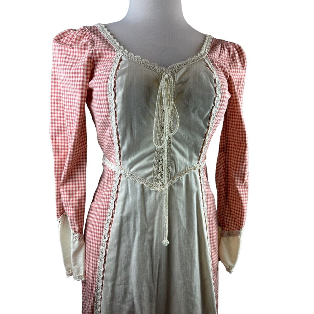Vintage Gunne Sax Jessica Mcclintock Prairie Boho Corset Dress Checkered Red - Picture 4 of 13